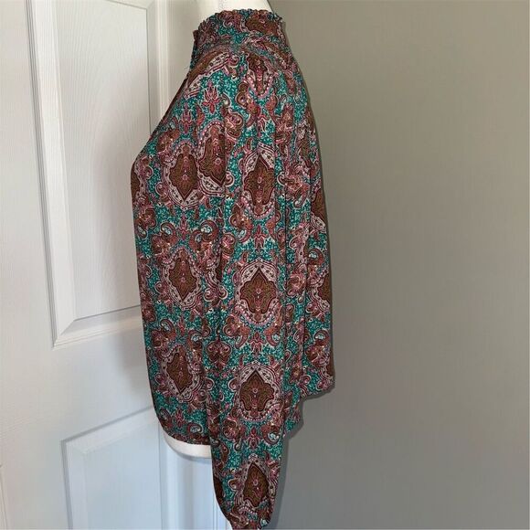 Joie Paisley Print Blouse Women's M Multicolor Mock Neck Long Sleeve - Picture 3 of 13